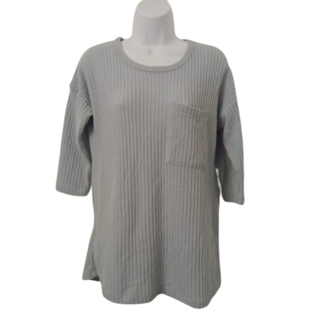 Bobeau Light Weight Crew Neck Waffle Knit Sweater Blue XSmall